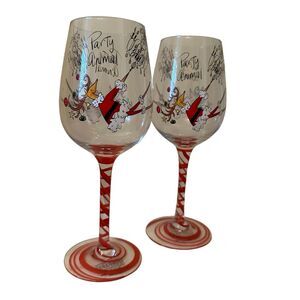 NWT Christmas wine glasses (2) - 208PARK hand painted “Party Animal”